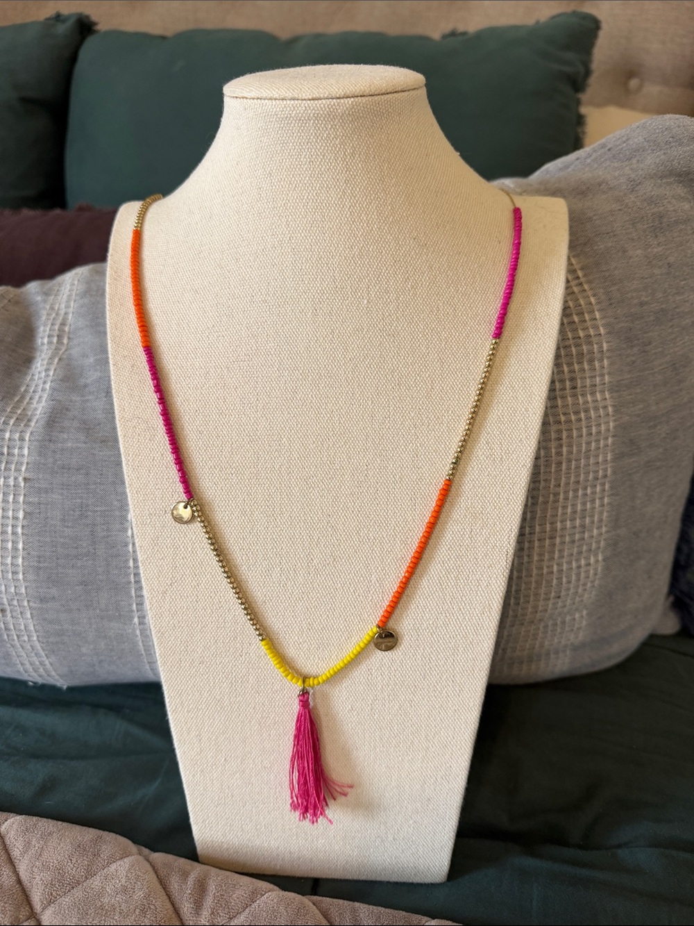Premier Designs Colorful Beaded Tassel Necklace - Pink, Orange & Yellow